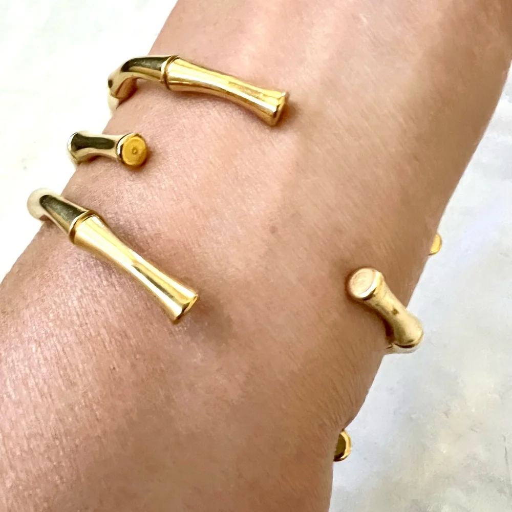 Vintage Bamboo Style Stainless Steel Gold Overlay Bracelets - Picture 5 of 10